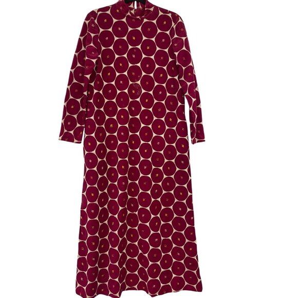 Vintage Christian Dior Womens House Dress M Maxi Red Polka Dot Embroidered 70s - Picture 1 of 10
